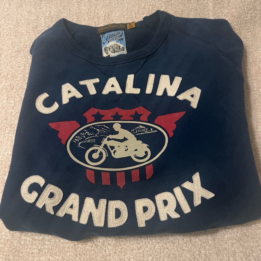 Johnson Motors Catalina Grand Prix Motorcycle Navy Sweatshirt Men’s L